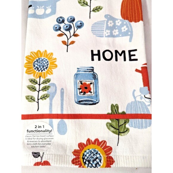 Lisa Audit Autumn In Bloom Kitchen Towels 2pc Sunflowers Jars Pots Fruit Gift - Picture 2 of 5